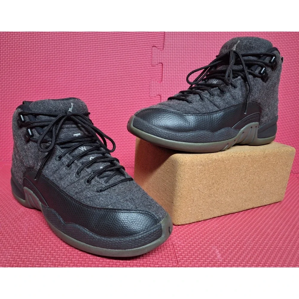 Nike Air Jordan 12 Retro Gray Wool Sneakers Shoes US Size 6Y Boys 852626-003